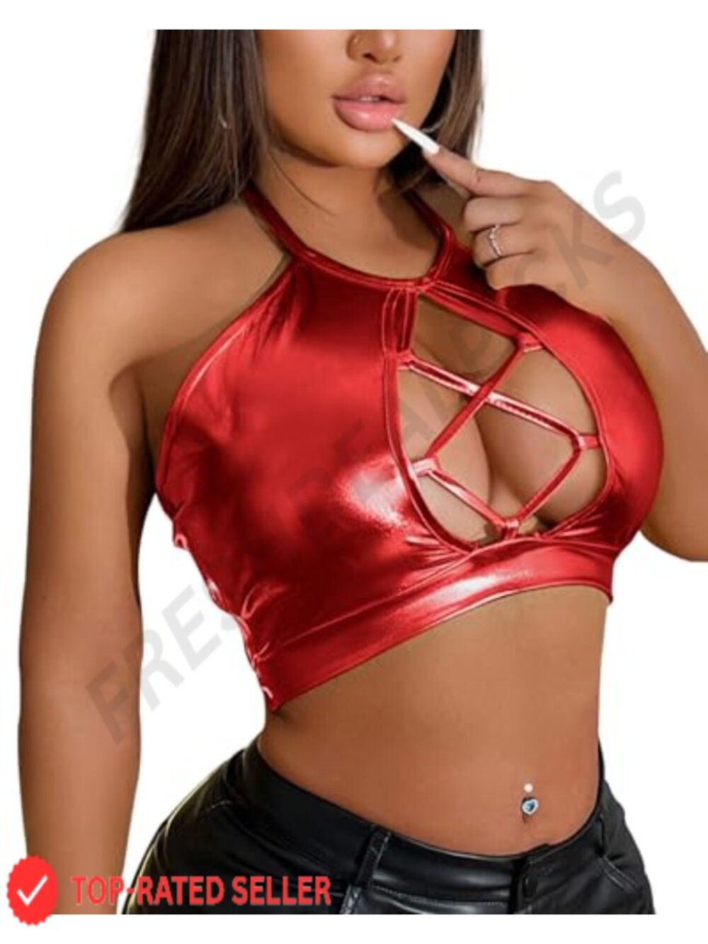 Metallic Rave Crop Top Reflective Festival Tank V-Neck